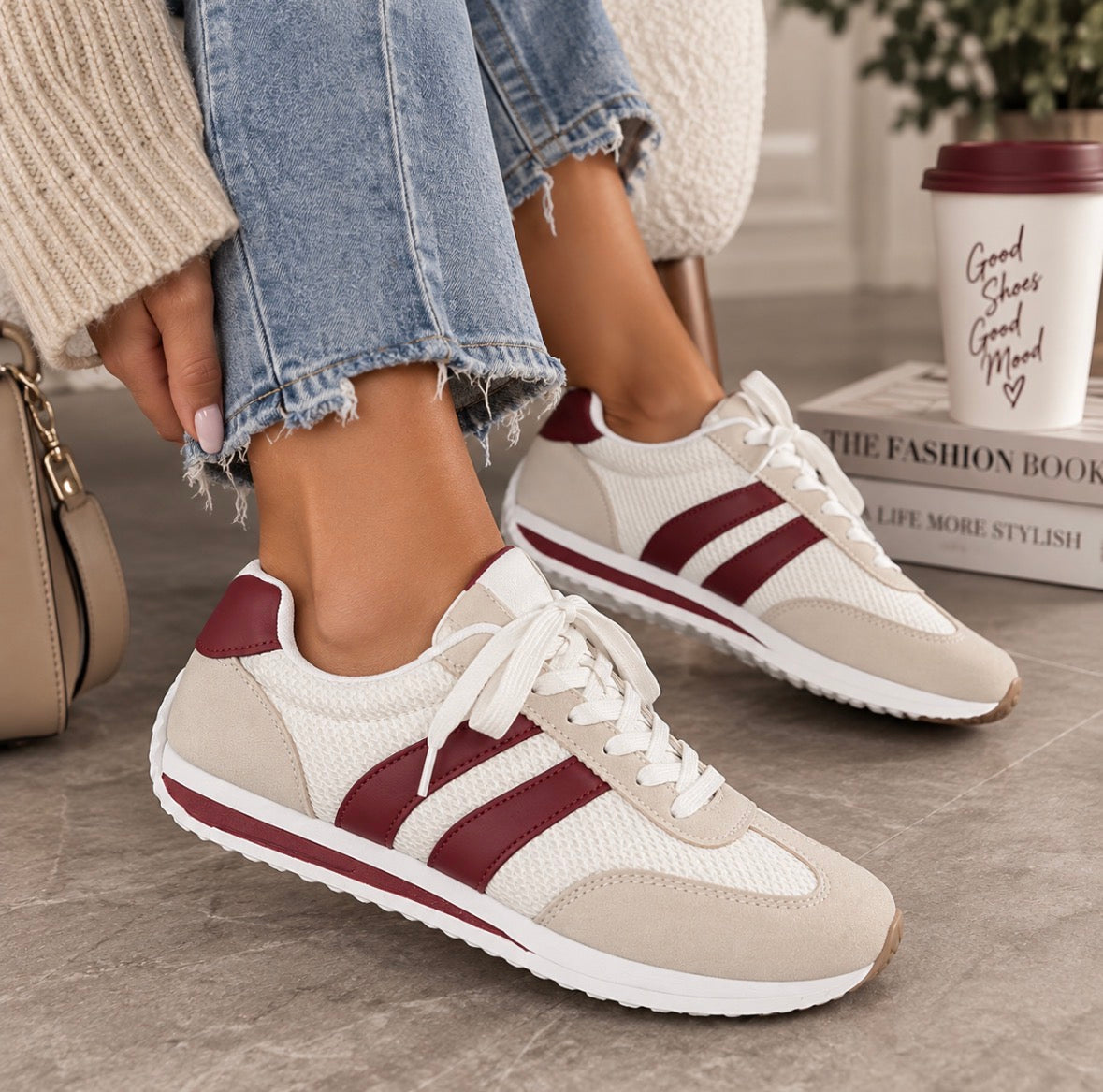 Striped Contrast Mesh Lace Up Sneakers