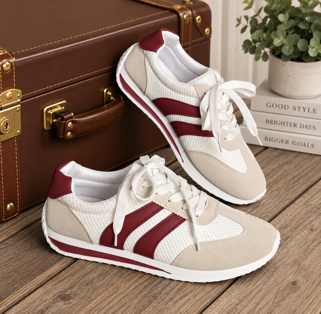 Striped Contrast Mesh Lace Up Sneakers