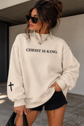 CHRIST IS KING Embroidery High Neck Baggy Sweatshirt